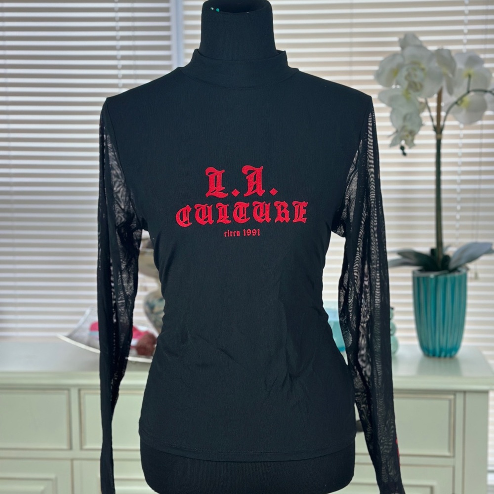 Black Mesh Top with Red Detailing